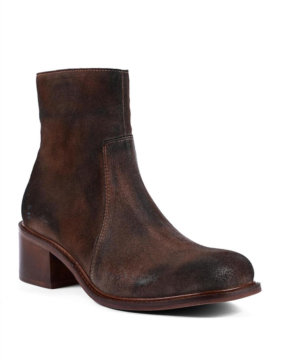NEW ROAN women's notice block-heel boot in grey suede rust bffs